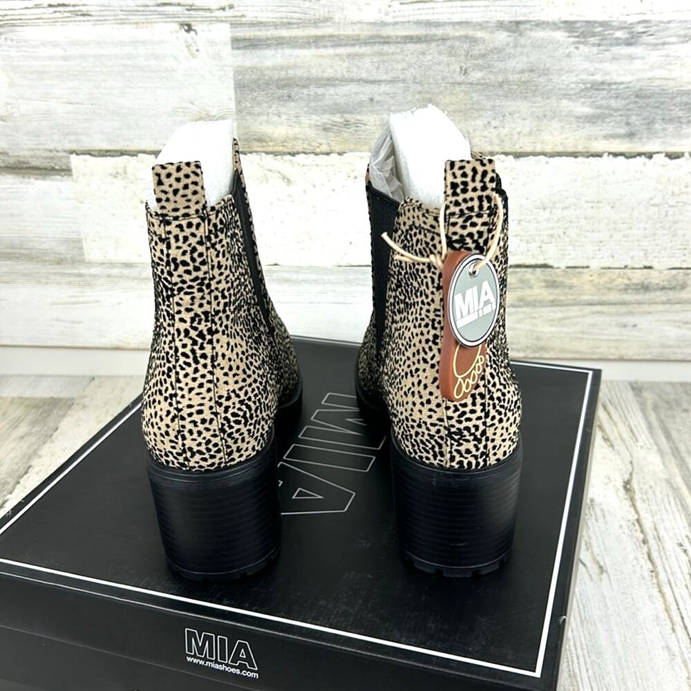 MIA Laren Womens 8.5 Leopard Print Faux Leather Ankle Boots Block Heel NEW - Picture 4 of 10